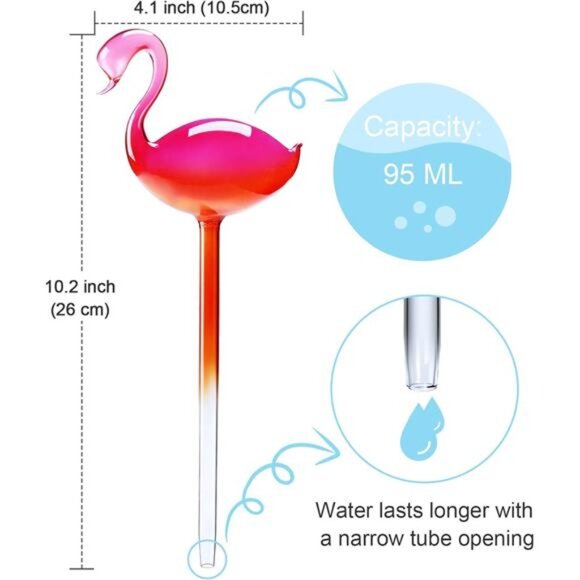 Self-Watering Glass Globes 2PCS Flamingo Gradient Hot Pink 10" Long Hand Blown - Picture 3 of 7